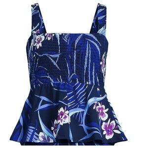 NWT Lands' End Blue Floral Peplum Bikini Top
